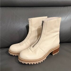 Bertuchi Made In Spain Combat moto leather zip Up Lug Beige Boots Size 9 /EU 40